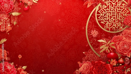 Festive Red Background With Floral Patterns for Celebration and Decoration Pu...
