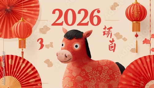 Celebration of the Year of the Horse in 2026 With Decorations and Festive Ele...