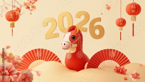 Celebration of the Year of the Horse in 2026 With Decorations and Festive Ele...