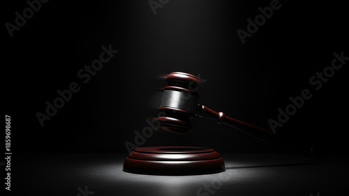 Judicial gavel in spotlight — courtroom decision concept, legal symbolism

