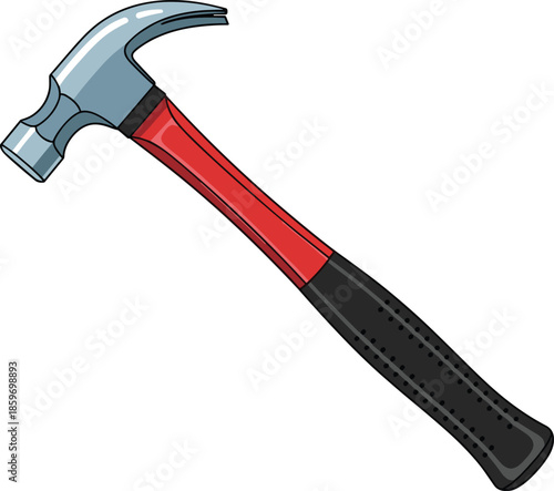 Claw hammer illustration isolated on white background, construction hand tool for carpentry, repair, woodworking, DIY projects, home improvement maintenance concept