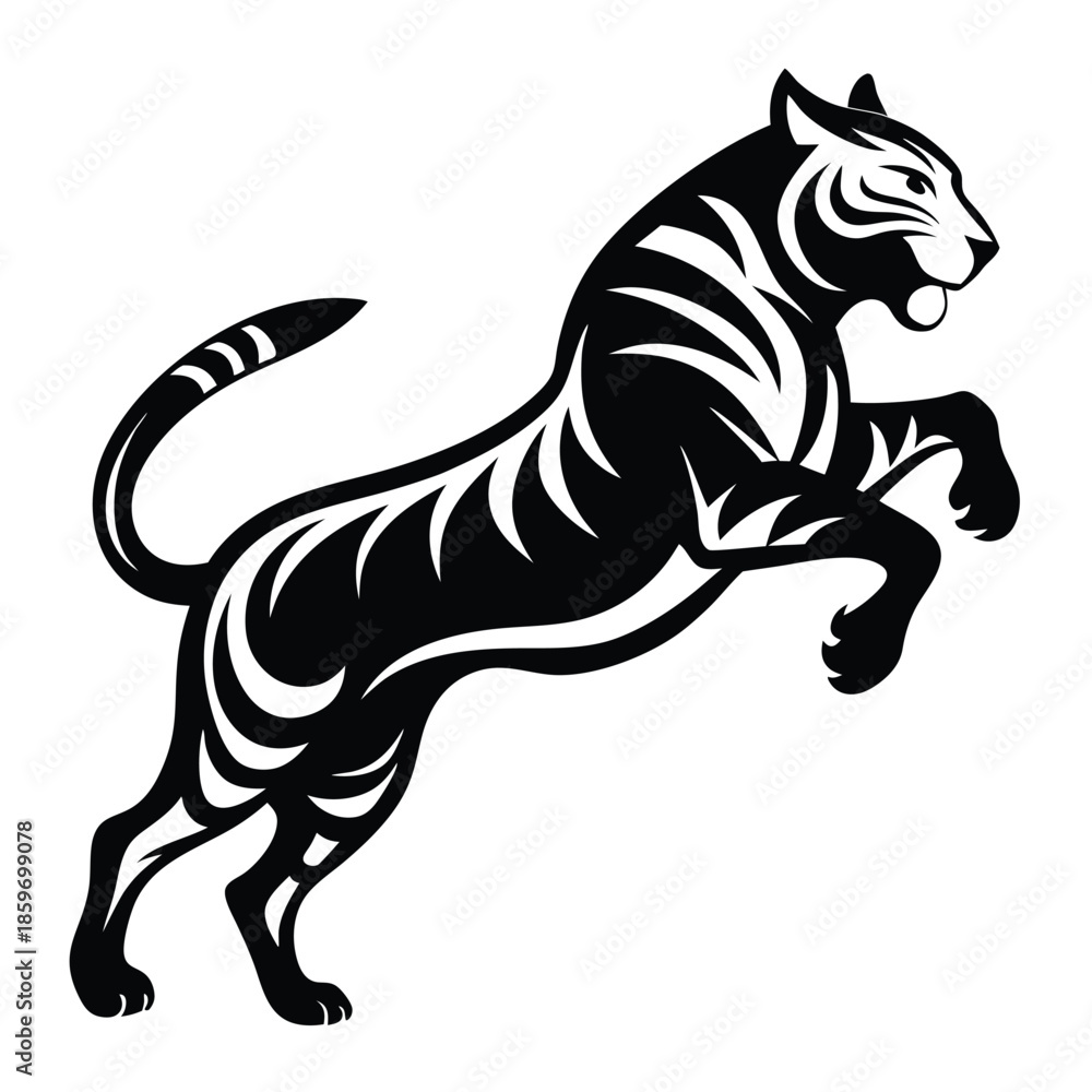 Fototapeta premium jumping tiger line art silhouette vector illustration