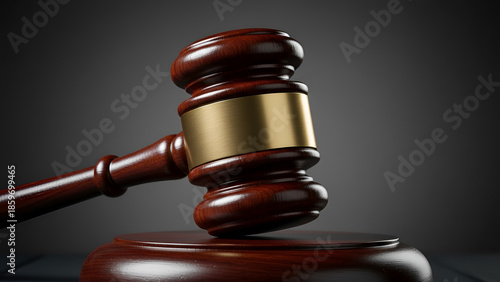 Judicial gavel on dark backdrop — courtroom decision concept, legal symbolism

