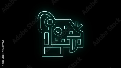 “Glowing neon line Ocelotl icon with animated effects. Wild cat animation HD video isolated on black background.”