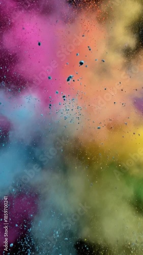 Exploding colorful powder cloud on black background vibrant hues dynamic splash abstract composition