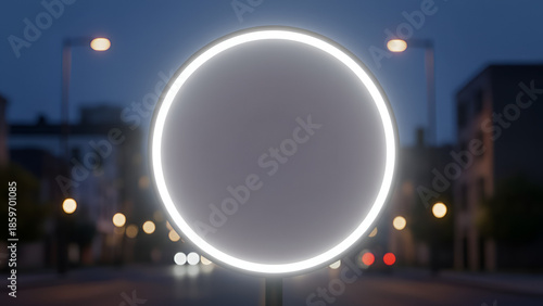Illuminated Ring in Night City — Modern Symbol of Focus, Innovation, and Technology

