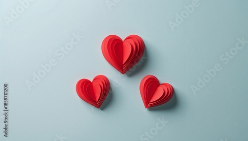 Hearts Made From Red Paper Arranged in a Pattern on a Light Blue Surface
