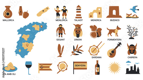 Title: Illustrated representing various cultural and traditional from the Balearic Islands