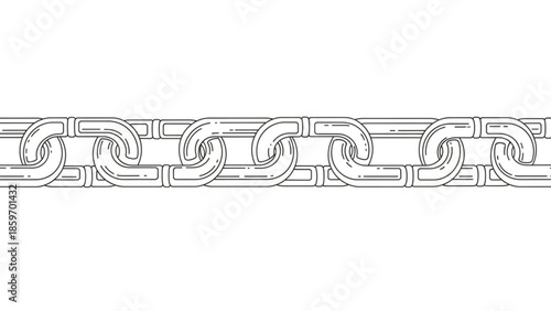 Seamless black and white line art illustration of a robust metal chain, symbolizing strength, connection, and unbreakable bonds in a visually captivating pattern