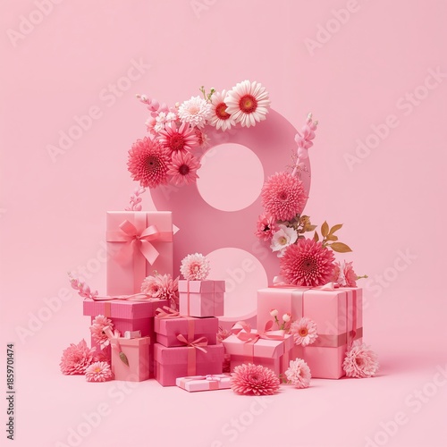 Celebration With Pink Gifts and Flowers Set up for a Special Event