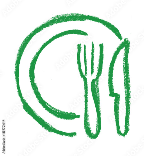 Fork Knife Dish Icon Crayon Chalk Drawing Vector