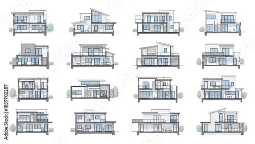Collection of Detailed Architectural Cross-Section Blueprints for Modern Residential House Designs and Building Planning
