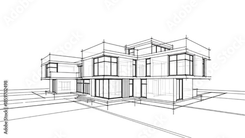 Modern Architectural House Design Sketch Representing Contemporary Living Space Concept
