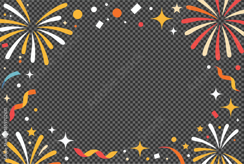 Vibrant fireworks celebration background with confetti