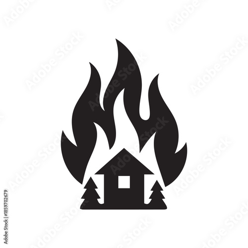 Wildfire silhouette vector with white background
