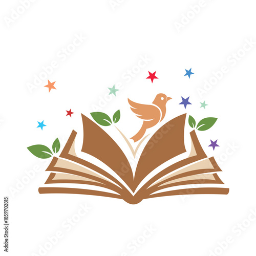 Creative Education Logo with Open Book, Flying Bird, and Stars