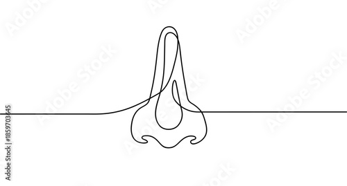 One line drawing of human nose, minimalist facial anatomy illustration, simple modern abstract vector graphic for medical design