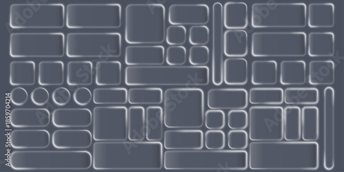 Liquid glass smartphone interface isolated. White ui light frame square and circle banner with shine stroke. Control center widget for smartphone and web app, vector illustration.