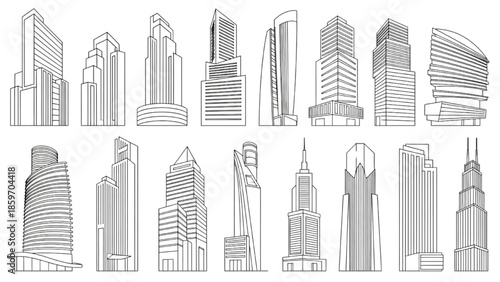 Collection of Architectural Sketches of Modern Skyscrapers