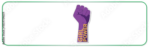 Empowering girl power symbol with raised fist and purple background