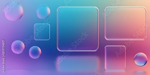 3D glassmorphism background design. Glass overlay effect isolated on abstract background with liquid gradient shapes. Glassmorphism background banner with transparent glass frame template.