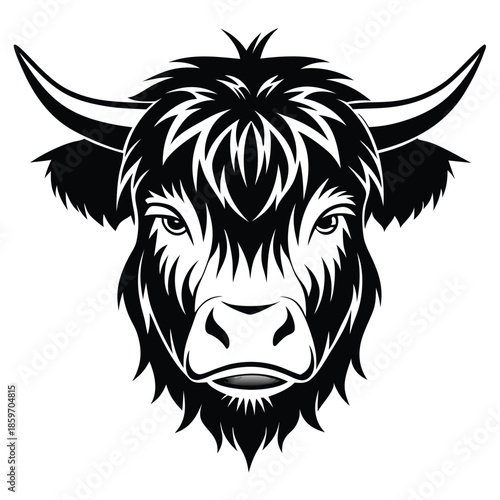 Quadro su tela simple highland cow head line art silhouette vector illustration