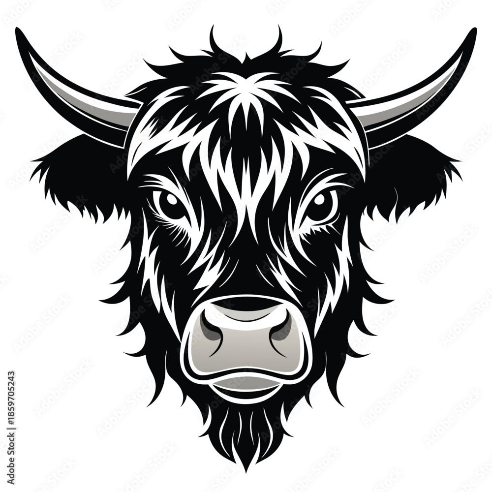 Obraz premium simple highland cow head line art silhouette vector illustration
