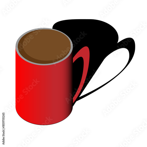 A vibrant red mug filled with a dark brown liquid likely coffee or tea