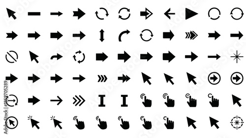 Collection of various arrow and cursor icons on a for design use