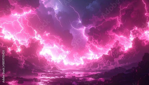 Vibrant pink storm clouds over a landscape