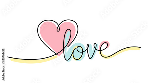 Colorful text with hearts and words of love in pastel shades