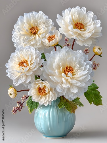Modern white floral arrangement decorative vase high resolution picture