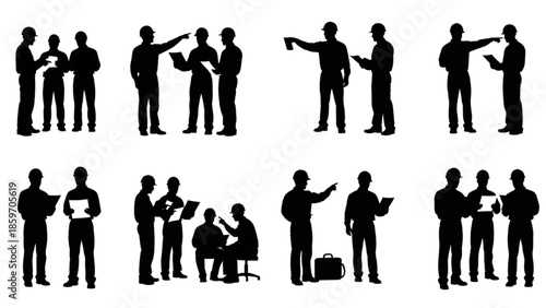 Professional Business Meetings and Team Collaboration Silhouettes Demonstrating Corporate Communication and Leadership