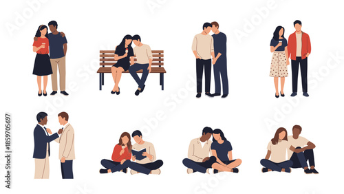 Various couples in different poses and interactions
