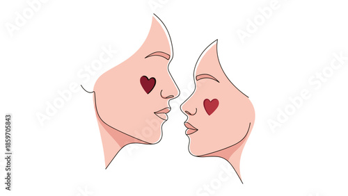 Of two faces with heart shapes on cheeks in profile view