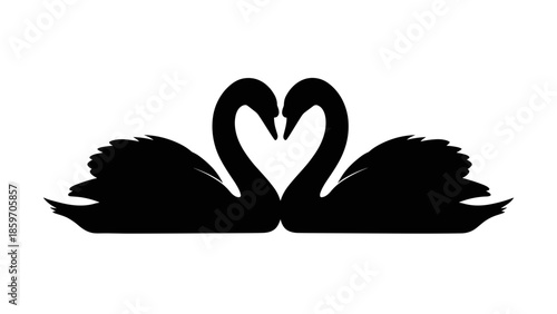Silhouette of two swans forming a heart with their necks.