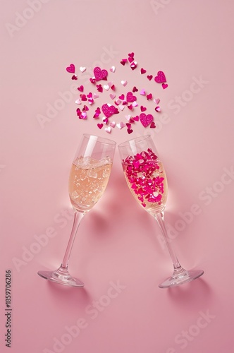 Cheers With Pink Drinks and Heart-Shaped Confetti During a Celebration