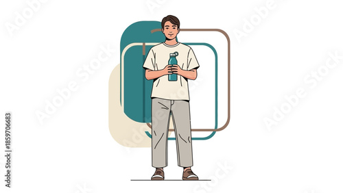 Young man taking a selfie with a smartphone outdoors in casual clothing illustration