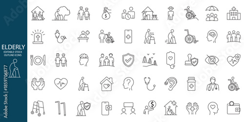 Elderly editable stroke outline icons set