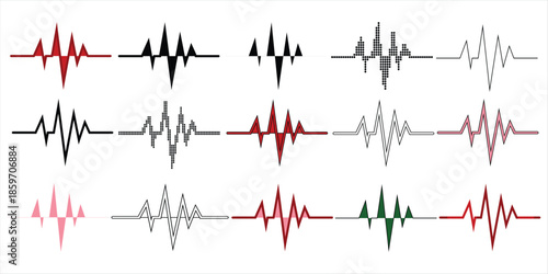 Diverse Audio Waveform and Pulse Set - Digital Sound Frequency and Music Equalizer Icons for Podcasts