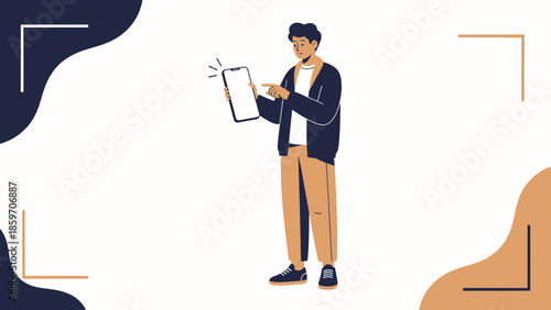 Young man using a tablet device for digital communication or entertainment in a modern digital