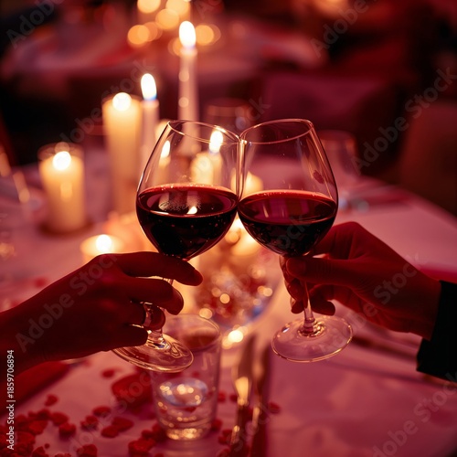 Couple Toasting With Red Wine at a Candlelit Dinner During a Special Evening
