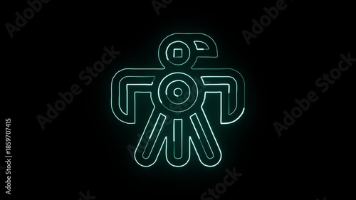 Glowing neon line totem icon with tribal spiritual symbol. Totem icon animation HD video isolated on black background