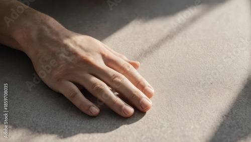 Hand touching smooth surface with light and shadow play.