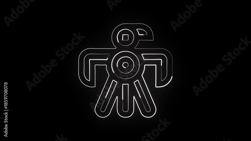 Glowing neon line totem icon with tribal spiritual symbol. Totem icon animation HD video isolated on black background