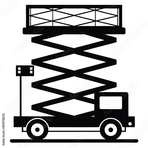 scissor lift machine line art silhouette vector illustration