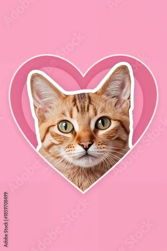 Cat Head in Heart Shape Pink Background, Perfect for Cat Lovers and Greeting ...