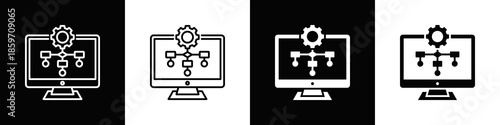 Workflow Simulation Icon With Variatif Black White Minimal Style