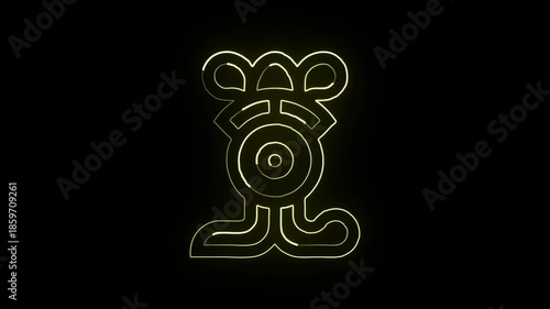 Glowing neon line xochitl flower icon with subtle pulse animation. Aztec floral symbol animation HD video isolated on black background