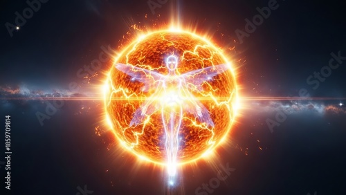 Conceptual artistic representation of energy and human form in space
